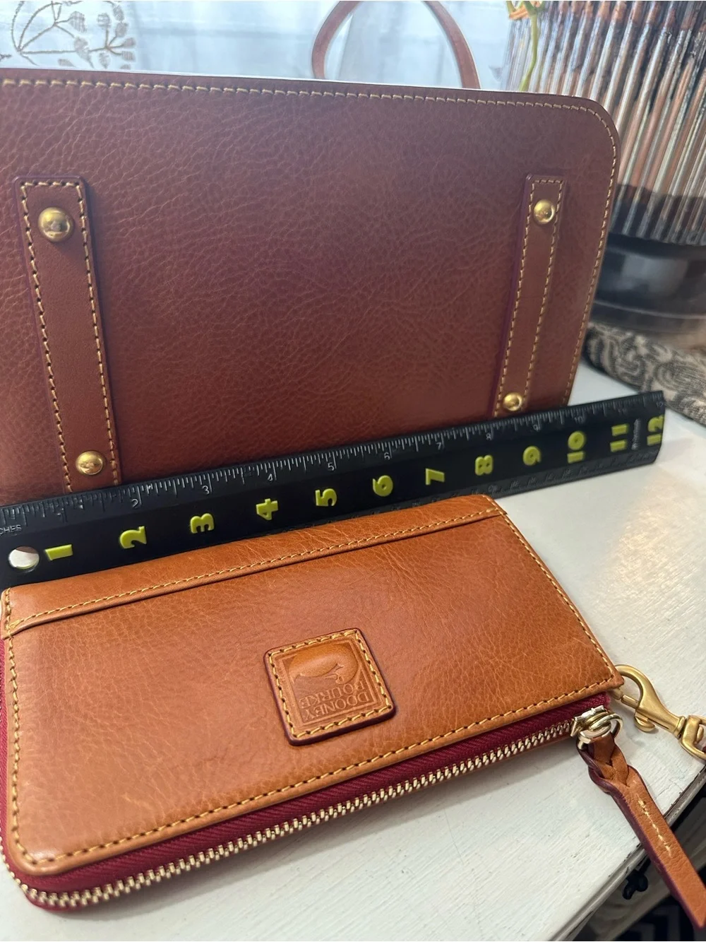 Dooney & Bourke Soft Cognac Pebbled Leather Satchel and Wristlet Set